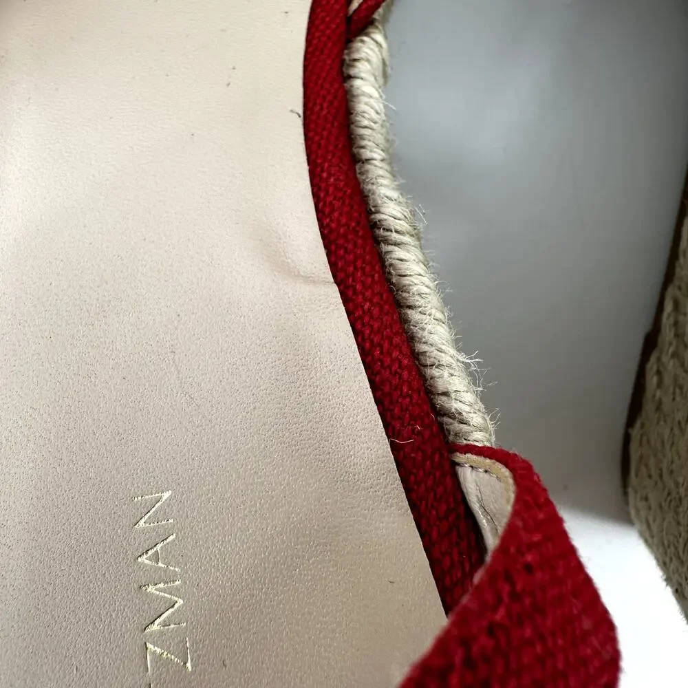 Stuart Weitzman Mykonos Sandals Closed-toe Espadrille Wedge Ankle Strap Red 10